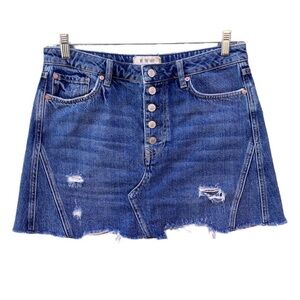 Free People We The Free Breezy Denim Distressed Button Fly Jean Skirt Sz 31